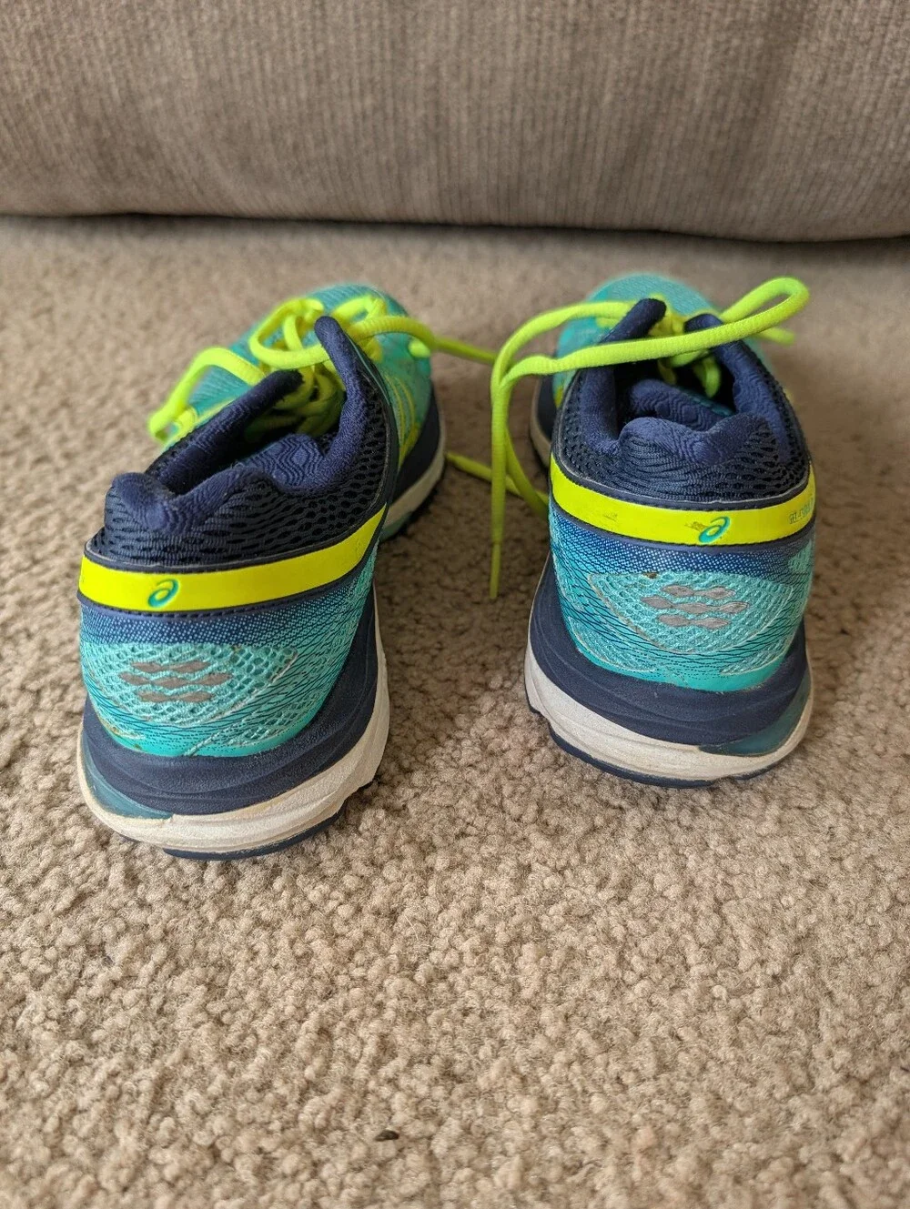 ASICS Women's Aqua and Neon Yellow Running Sneakers